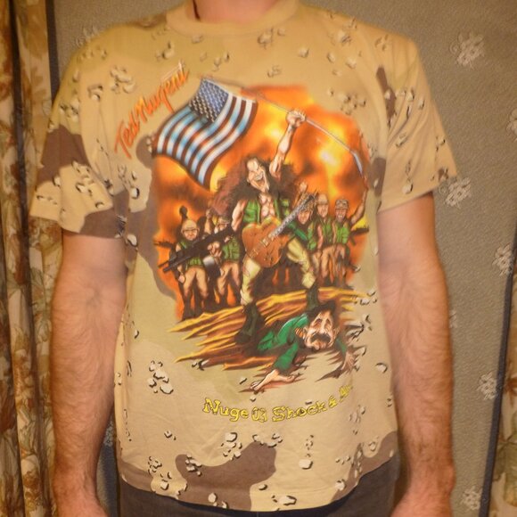 Vintage  Ted Nugent by ROTHCO Men's 2003 Nuge Shock & Awe Tour  T-Shirt Tan XXL - Picture 1 of 6